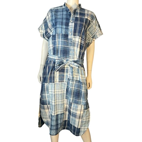 POLO RALPH LAUREN indigo patchwork-ss lurne cotton shirt dress sz 10 - Picture 3 of 9